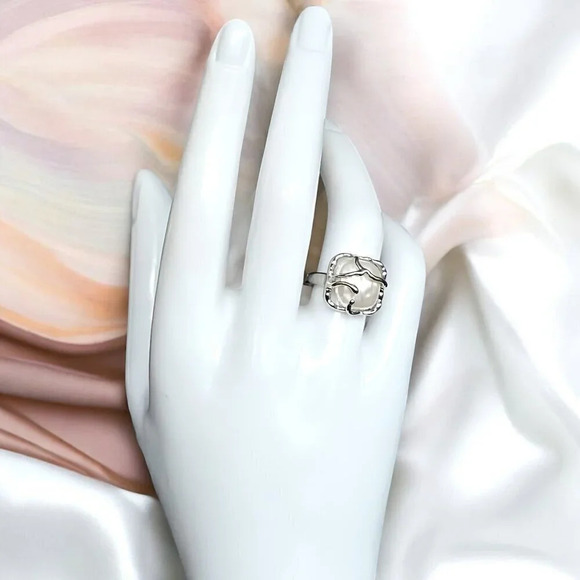 🆕️S925 Sterling Silver Adjustable Baroque Pearl Ring 💍Trendy Intricate Design - Picture 4 of 15